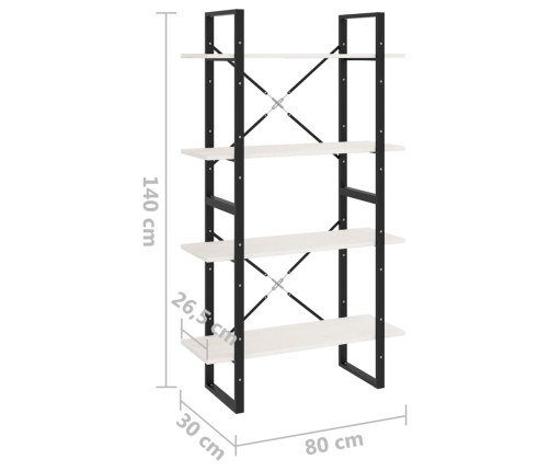 Estantería 4 niveles madera maciza de pino blanco 80x30x140 cm
