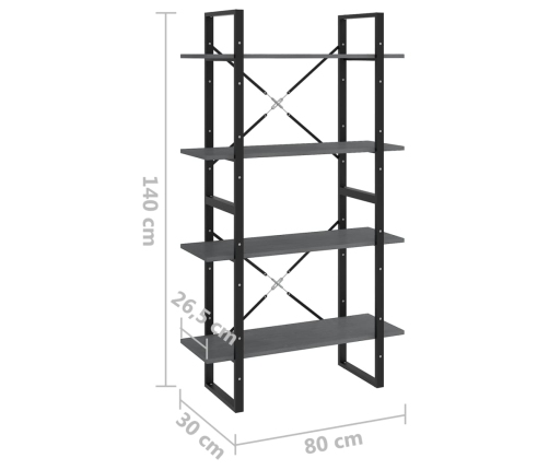 Estantería 4 niveles madera maciza de pino gris 80x30x140 cm