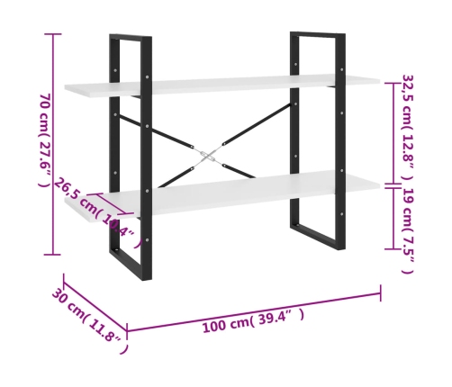 vidaXL Estantería de 2 niveles madera contrachapada blanco 100x30x70cm