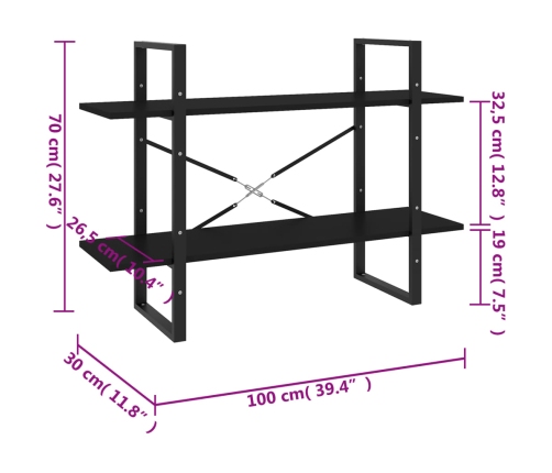 Estantería de 2 niveles madera contrachapada negro 100x30x70 cm