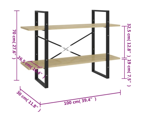 Estantería de 2 niveles contrachapada roble Sonoma 100x30x70 cm