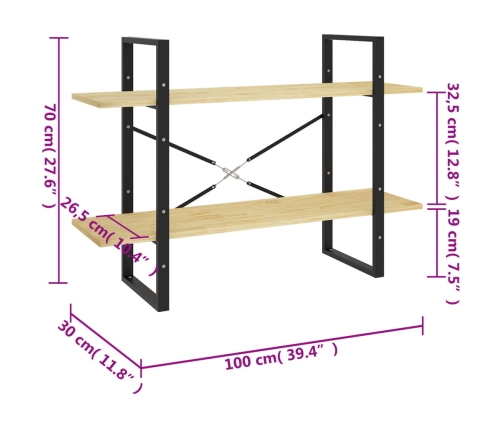 Estantería de 2 niveles madera maciza de pino 100x30x70 cm