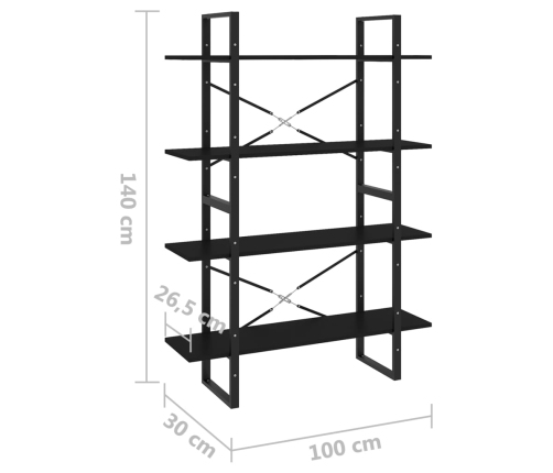 vidaXL Estantería de 4 niveles madera contrachapada negro 100x30x140cm