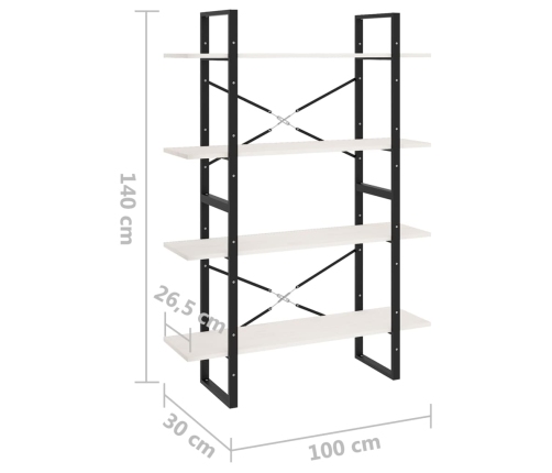 Estantería 4 niveles madera maciza de pino blanco 100x30x140 cm
