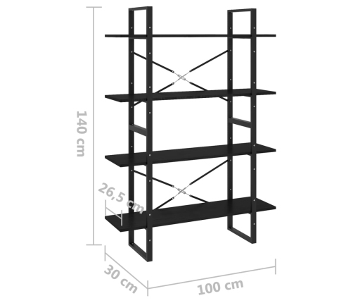 vidaXL Estantería 4 niveles madera maciza de pino negro 100x30x140 cm