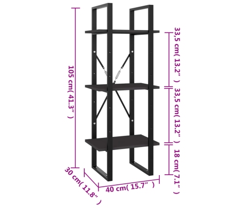 Estantería de 3 niveles madera contrachapada gris 40x30x105 cm