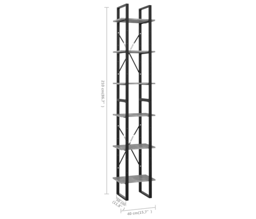 vidaXL Estantería de 6 niveles contrachapada gris hormigón 40x30x210cm