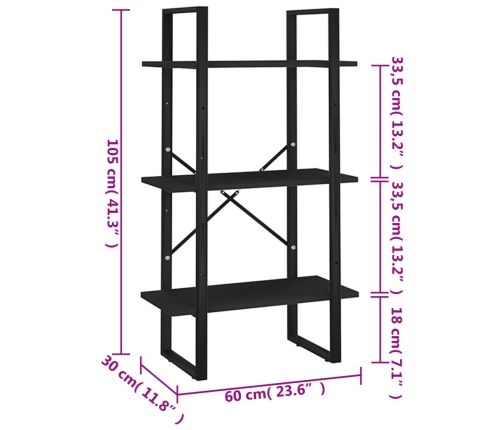 Estante de almacenaje madera contrachapada negro 60x30x105 cm