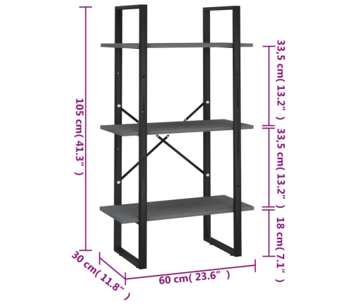 vidaXL Estante de almacenamiento madera maciza pino gris 60x30x105 cm