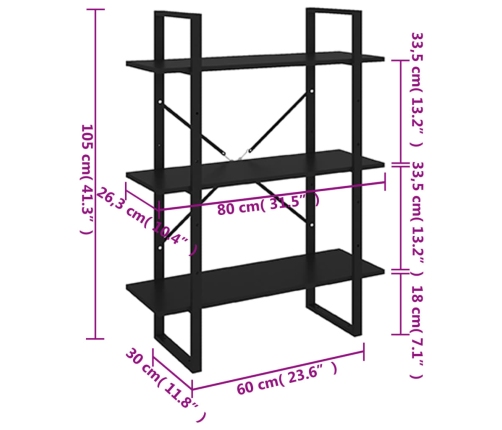 Estantería de madera contrachapada negro 80x30x105 cm