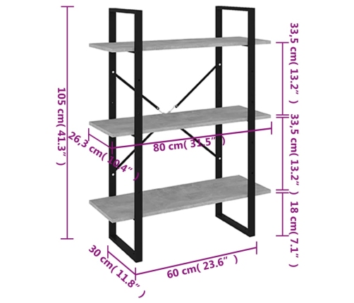 Estantería madera contrachapada gris hormigón 80x30x105 cm