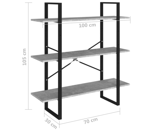 Estantería de madera contrachapada gris hormigón 100x30x105 cm