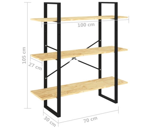 Estantería de 3 niveles madera maciza de pino 100x30x105 cm