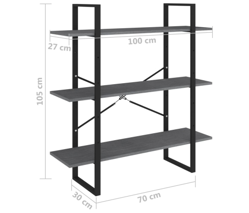 Estantería 3 niveles madera maciza de pino gris 100x30x105 cm