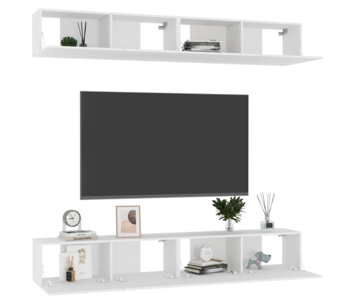 vidaXL Muebles de TV 4 uds madera de ingeniería blanco 100x30x30 cm