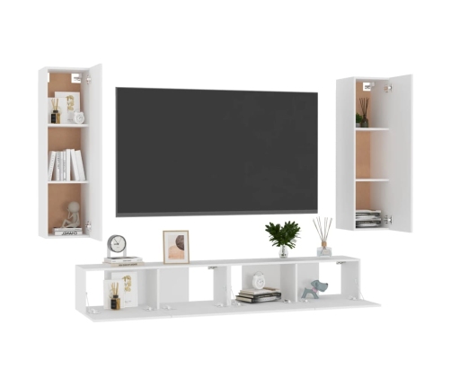 Set de muebles de TV 4 piezas madera de ingeniería blanco