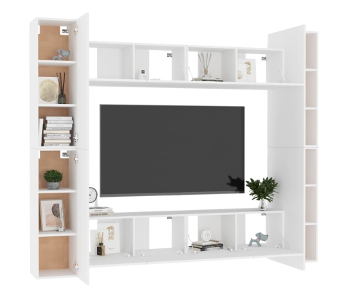 Set de muebles de salón TV 8 piezas madera de ingeniería blanco