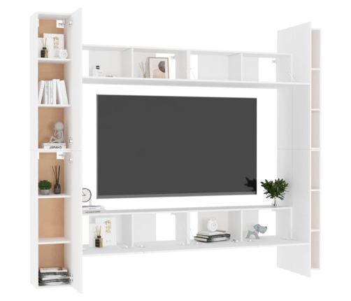 Set de muebles de salón TV 8 piezas madera de ingeniería blanco