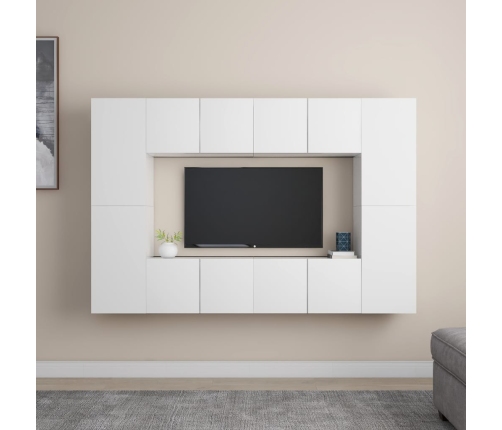 Set de muebles de salón TV 8 piezas madera de ingeniería blanco