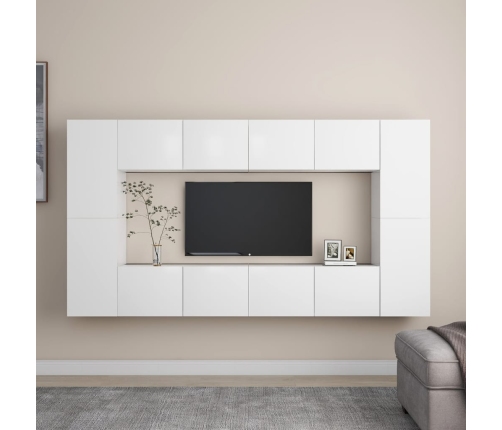 Set de muebles de salón TV 8 piezas madera de ingeniería blanco