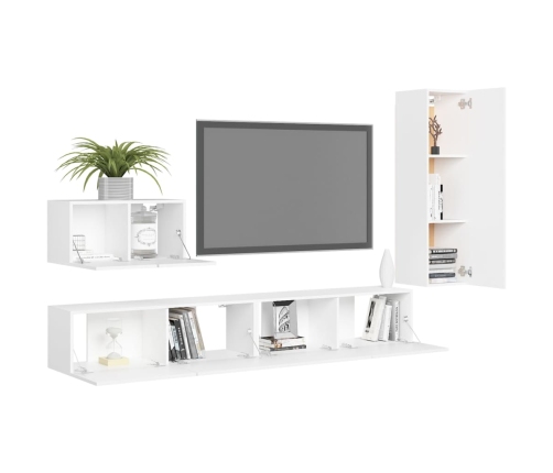 Set de muebles de salón TV 4 piezas madera de ingeniería blanco