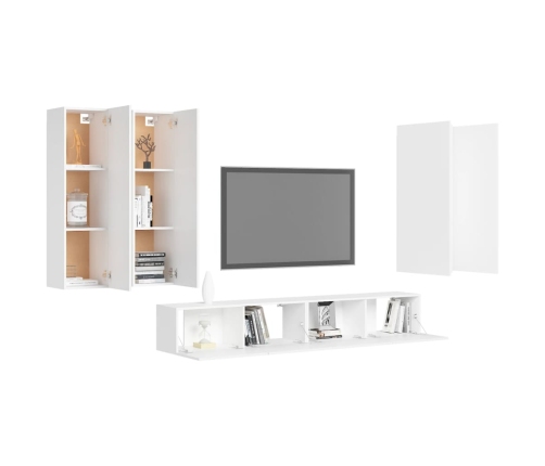 Set de muebles de salón TV 6 piezas madera de ingeniería blanco