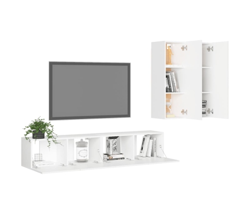 Set de muebles de salón TV 4 piezas madera de ingeniería blanco