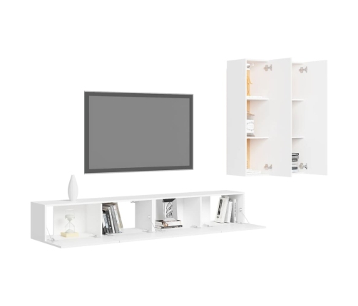 Set de muebles de salón TV 4 piezas madera de ingeniería blanco