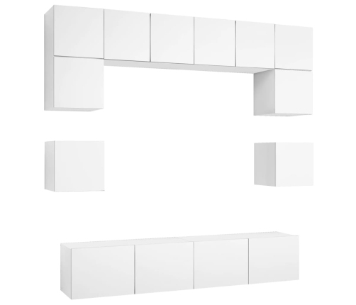 Set de muebles de salón TV 8 piezas madera de ingeniería blanco