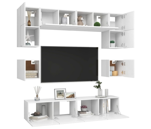 Set de muebles de salón TV 8 piezas madera de ingeniería blanco