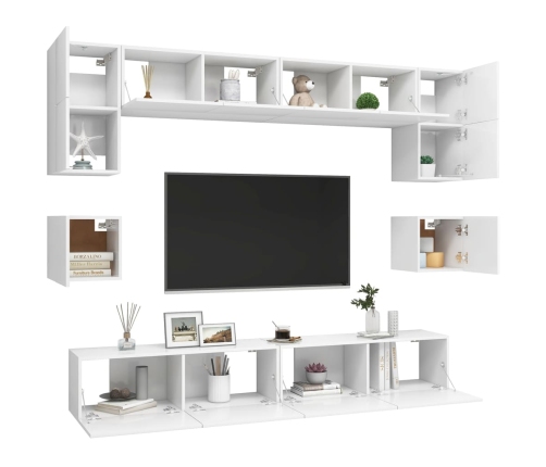 vidaXL Set de muebles de salón TV 8 piezas madera de ingeniería blanco