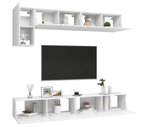 Set de muebles de salón TV 5 piezas madera de ingeniería blanco