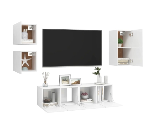 Set de muebles de salón TV 5 piezas madera de ingeniería blanco