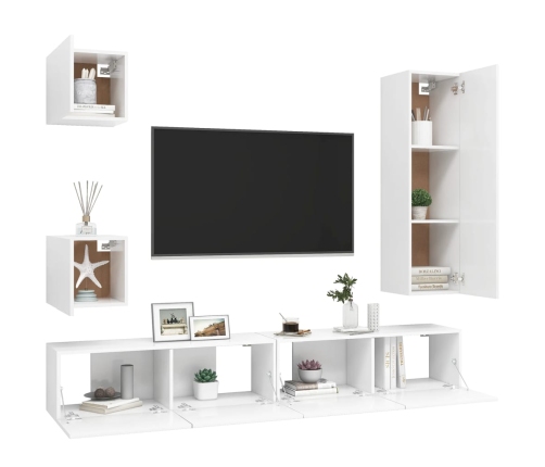 Set de muebles de salón TV 5 piezas madera de ingeniería blanco