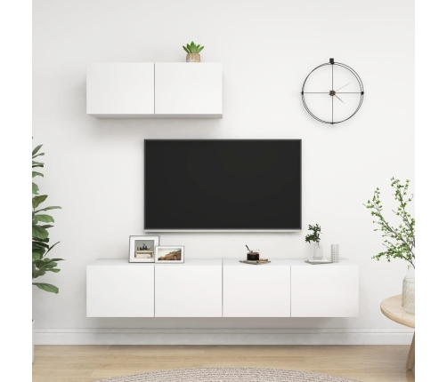 vidaXL Mueble de TV 3 piezas de madera de ingeniería blanco