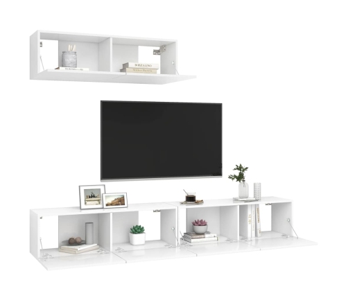 Set de muebles de salón TV 3 piezas madera de ingeniería blanco