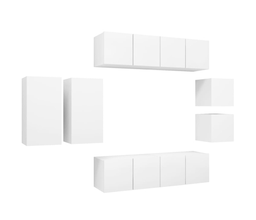 Set de mueble para TV de 8 piezas madera contrachapada blanco