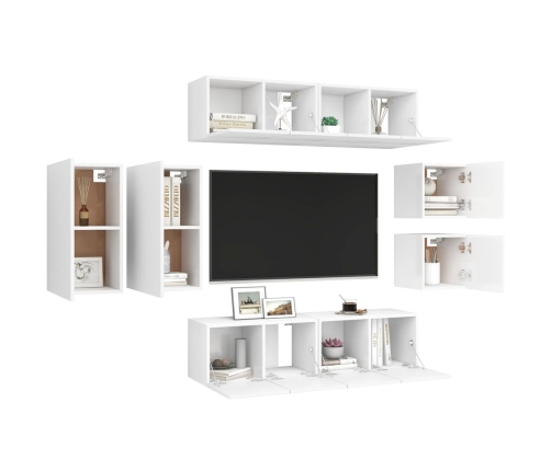 Set de mueble para TV de 8 piezas madera contrachapada blanco