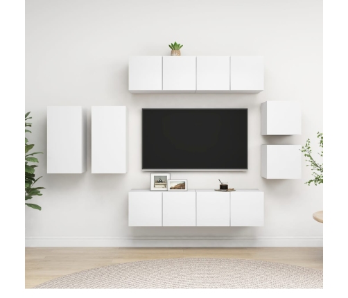 Set de mueble para TV de 8 piezas madera contrachapada blanco