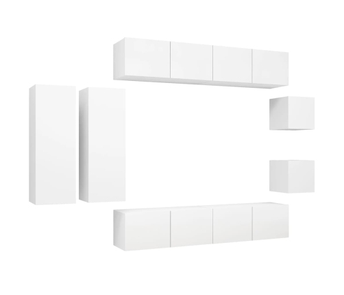 Set de mueble para TV de 8 piezas madera de ingeniería blanco