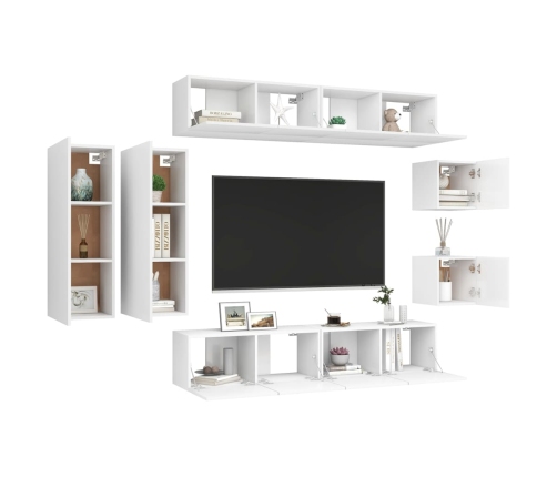 Set de mueble para TV de 8 piezas madera de ingeniería blanco