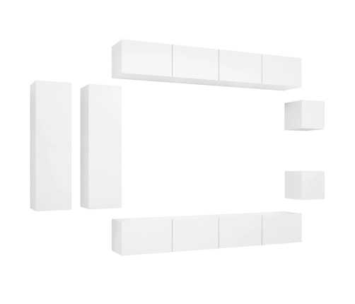 Set de mueble para TV de 8 piezas madera de ingeniería blanco