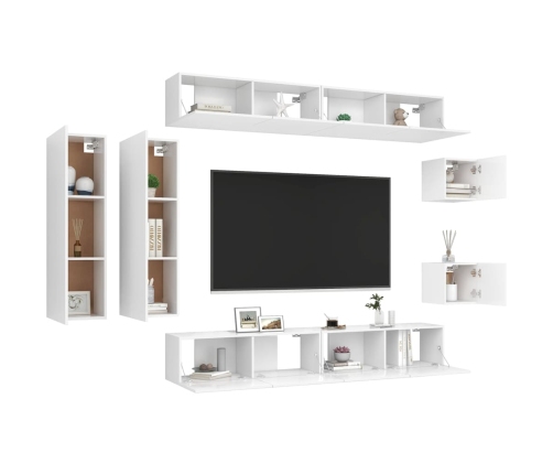 Set de mueble para TV de 8 piezas madera de ingeniería blanco