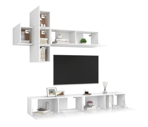 vidaXL Set de muebles de salón TV 7 piezas madera de ingeniería blanco