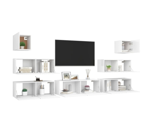 Set de muebles de salón TV 7 piezas madera de ingeniería blanco