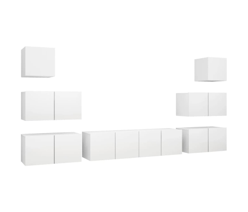 Set de mueble para TV de 8 piezas madera contrachapada blanco