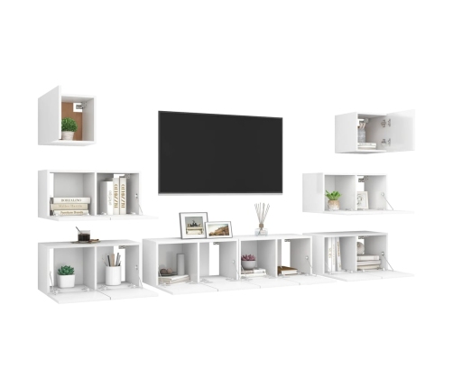 Set de mueble para TV de 8 piezas madera contrachapada blanco