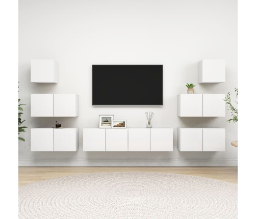 Set de mueble para TV de 8 piezas madera contrachapada blanco