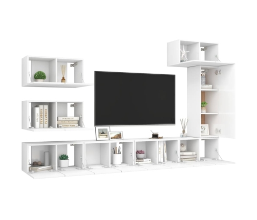 Set de muebles de salón TV 8 piezas madera de ingeniería blanco