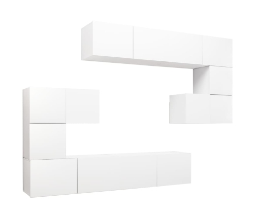 Set de mueble para TV de 8 piezas madera de ingeniería blanco